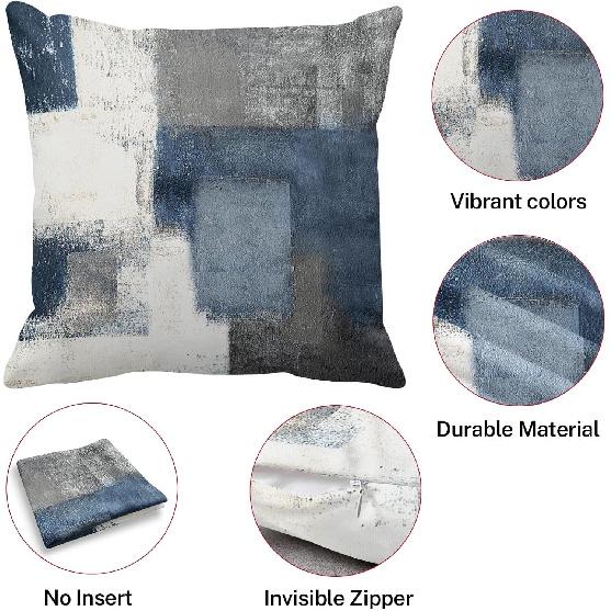 2PC Lumbar Decor Throw Pillow Covers Blue and Grey Cushions Rectangle Design Abstract Art Painting Style Modern Contemporary Home Decorative Cushion
