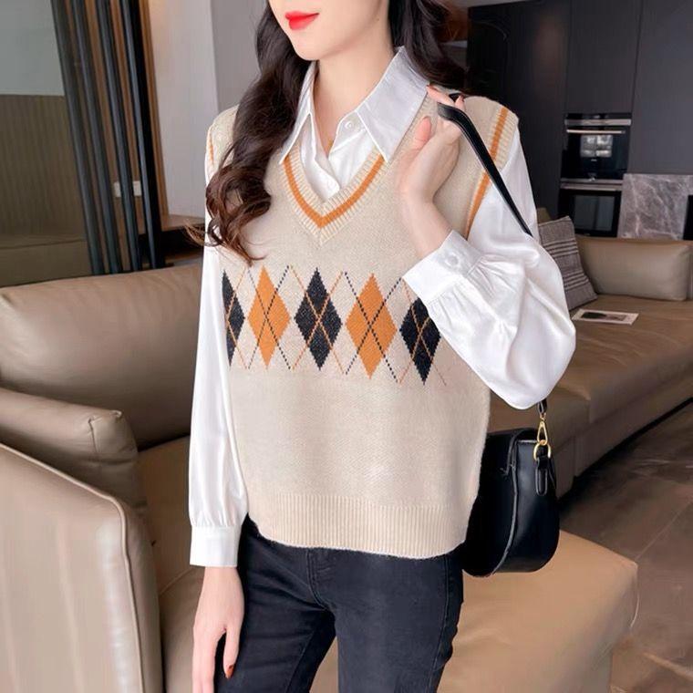 2023 Autumn New Fashion Sweater Tank Top V-Neck Knitted Vest Girl