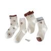 White Lace Pile Socks Girls Cute Kitty Kitty Kitty Mid-Leg Socks Trendy Spring And Autumn Pure Cotton Stockings