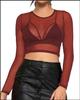 Dámský průsvitný síťovaný crop top s dlouhým rukávem