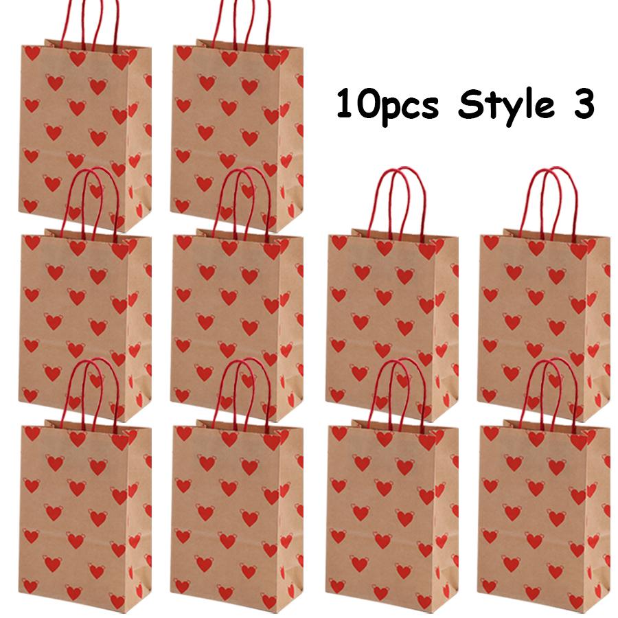 5/10pcs Valentine's Day Kraft Paper Bag Party Small Gift Packaging Bag 15x8x21cm LOVE Heart Style Gift Bag Party Favor Supplies