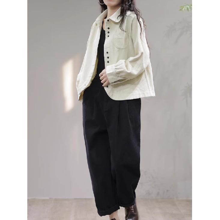 Primavera Outono Novo Vintage Solto Casual Camisa de Veludo Cotelê Feminina Bolso Moda Versátil Cardigã Top Mulheres Blusa de Manga Comprida Femme