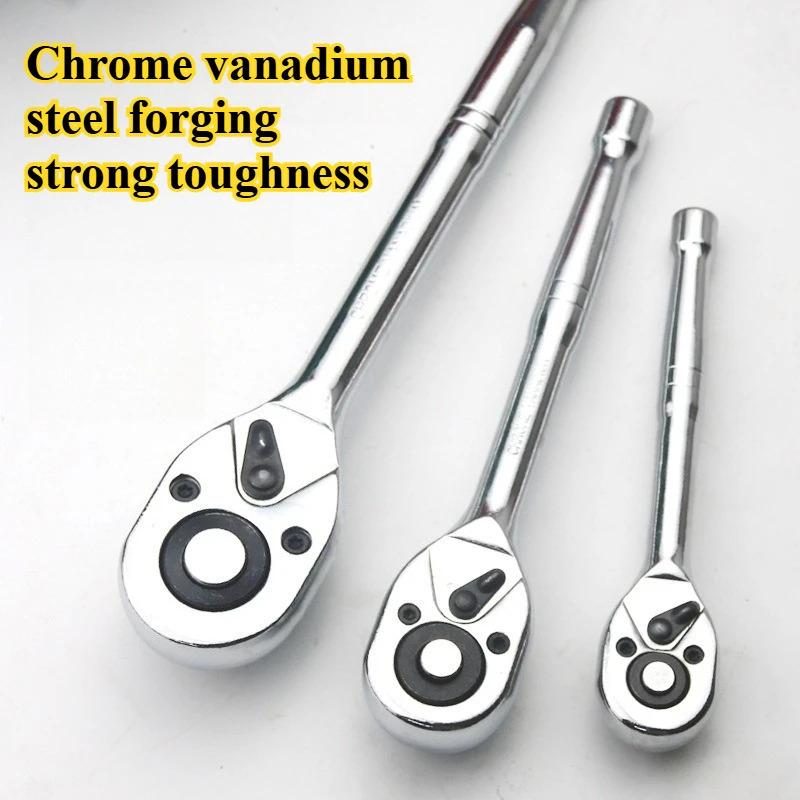2pcs Ratchet Wrench, 1/4 Drive 24-Tooth Reversible Socket Ratchet With Quick Release, Chrome Alloy , Fully Polished