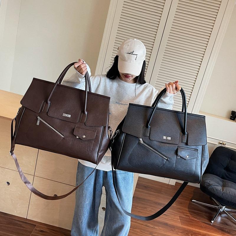 Women's bag Large capacity handbag Textured retro tote bag Women's casual commuting shoulder messenger bag