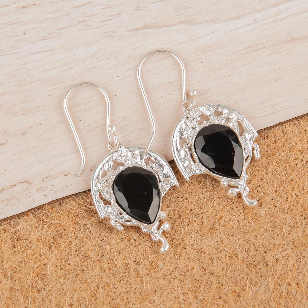 For Gift Black Onyx Gemstone 925 Sterling Silver Women Jewelry Handmade Earrings CE-5-12