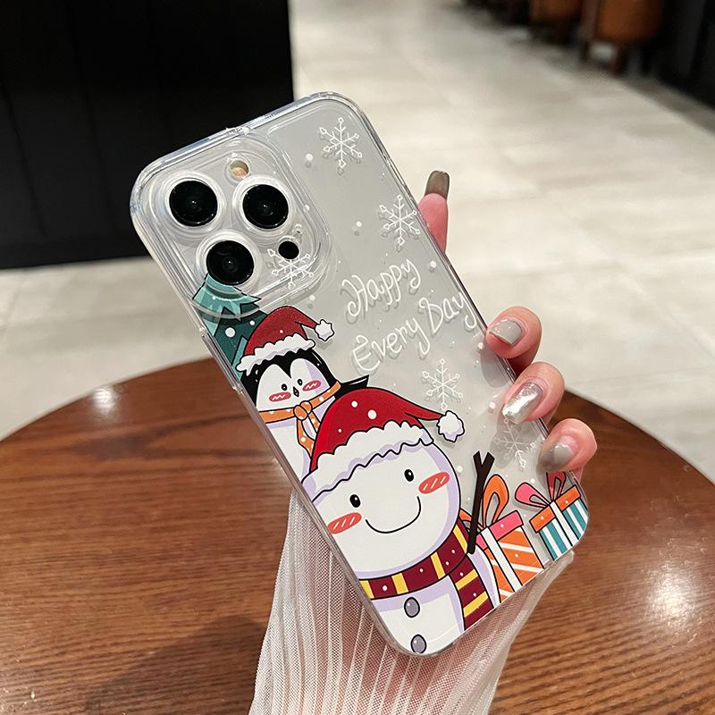 Merry Christmas Elk Clear Case For iPhone 16 15 14 13 12 11 Pro Max Santa Claus Elk Snowman Deer Case for iPhone XS Max X XR 7 8 Plus Soft TPU Cover