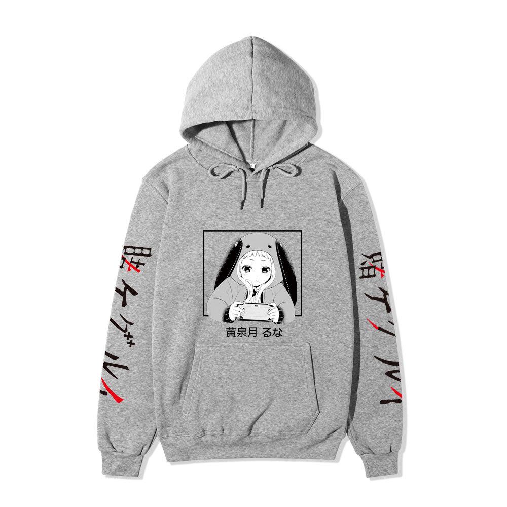 Kakegurui Runa Yomozuki Hoodie Unisex Fleece Sweatshirt Black White Anime Portrait Japanese Text Sleeve Autumn Winter Pullover