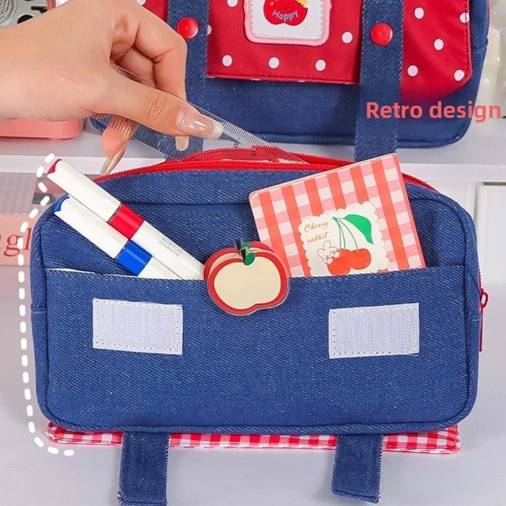 Korean Style Fruit Cowboy Pencil Case Denim Dopamine Pencil Pouch Grid Stationery Bag Student