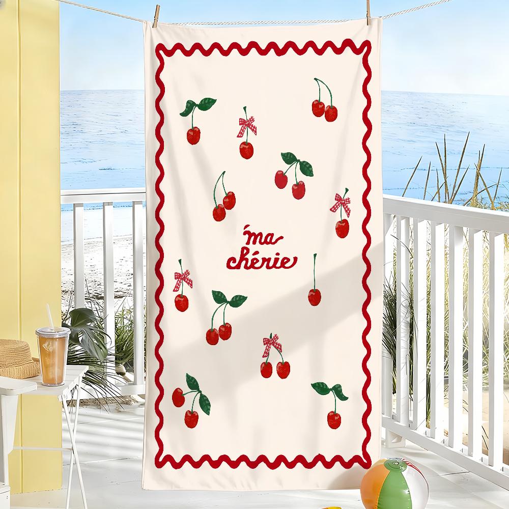 

Red Cherry Love Romance Towel Soft Pool Gift For Travel Gym Shower Camping Quick Dry Sports Large Beach Towels W30*H60(CM)