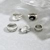 5Pcs/Set Gothic Punk Ring Set Silver Color Star 8-Ball Engraved Chain Open Stackable Rings For Men Women Streetwear Jewelry