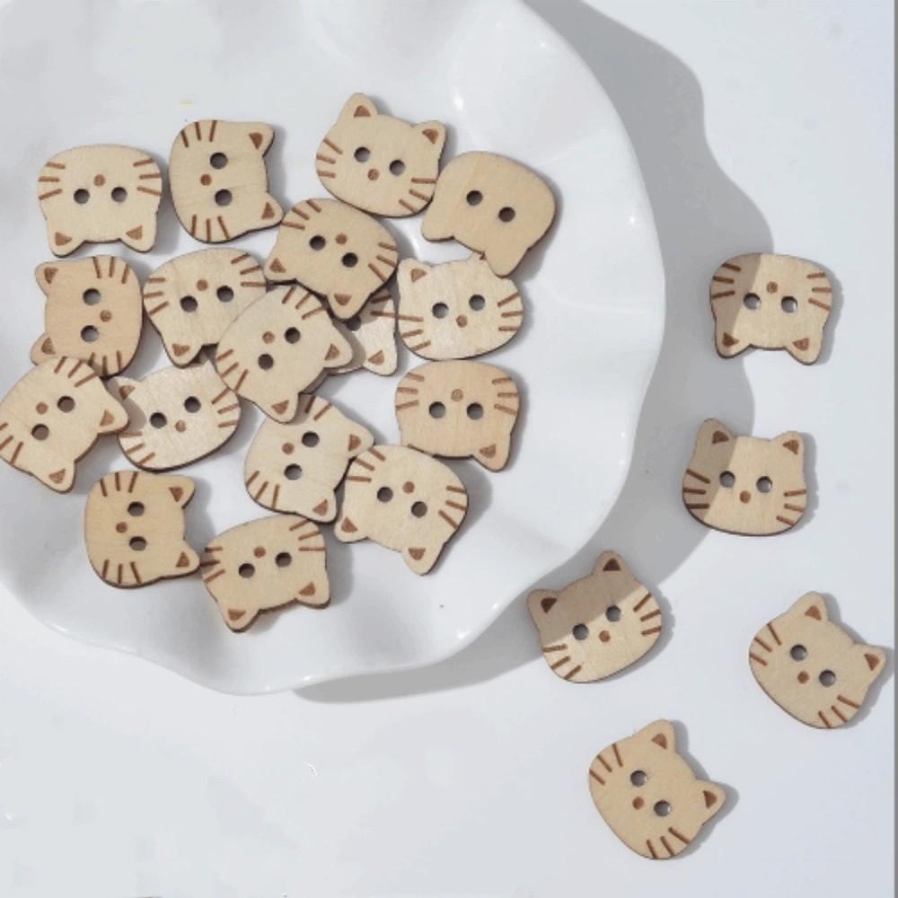 20 Pcs Bear Cat Shape Buttons Wooden Sewing Buttons Creative Projects Fish Buttons Clothing Sewing