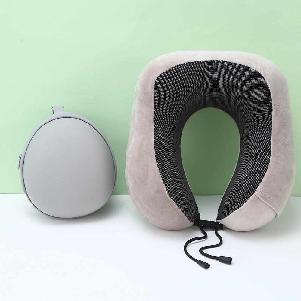 U-Shaped Memory Foam Neck Pillow with Buckle Design - Solid Color, Slow Rebound, Foldable for Office Naps