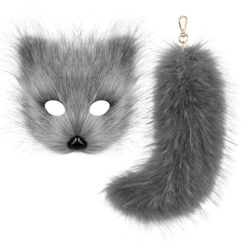 Plush Fox Mask With Fluffy Tail Bag Charm Keychain Costume Accessory Party Cosplay Gift