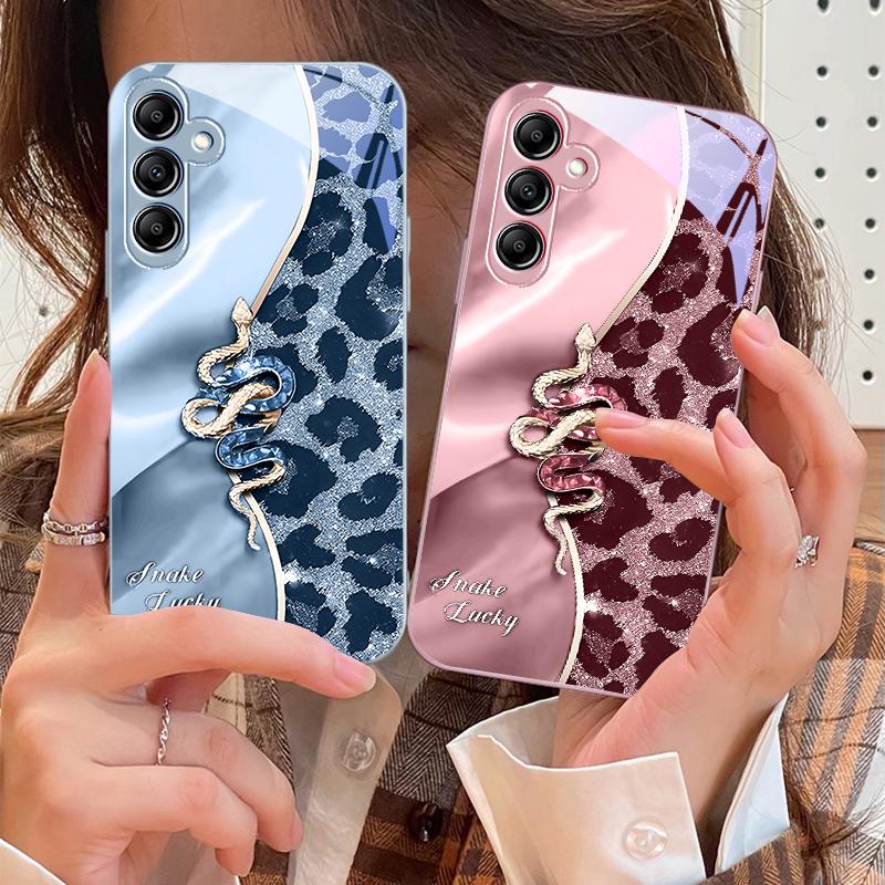 Spotted Snake Pink For Samsung Galaxy A14 4G 20 30 52 20S 21S 22 A32 33 34 42 50 51 53 54 70 71 72 73 5G Glass Phone Case