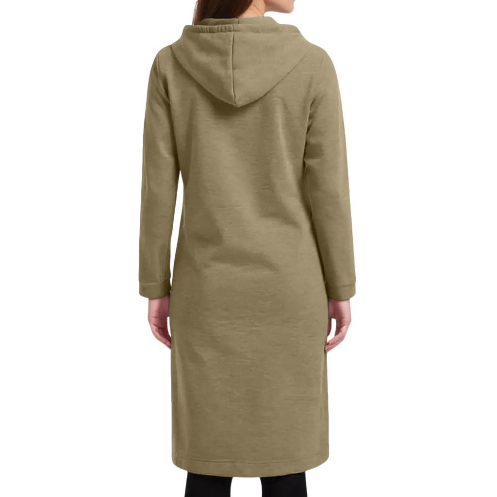 Women's Solid Color Fashionable Loose Zipper Long Cardigan Hooded Sweatshirt Jacket