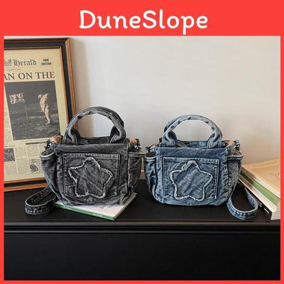 Water Wash Denim Tote Bag With Star Design For Daily Commuting And Student Use
