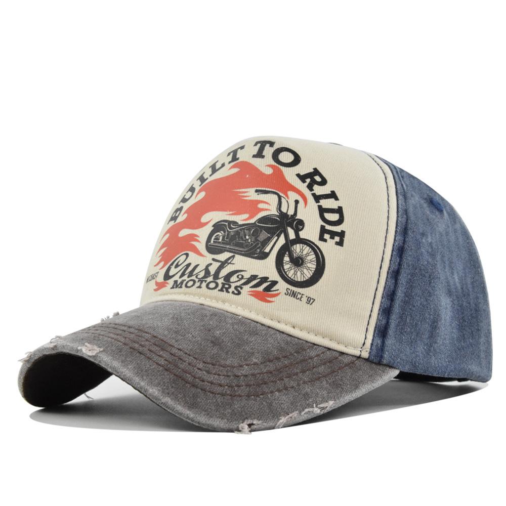 Dad Adjustable Cap Washed Color Contrast Blocking Color Vintage Cap Baseball Printing Motorcycle New Brand Latest Fresh Hats For Women Men