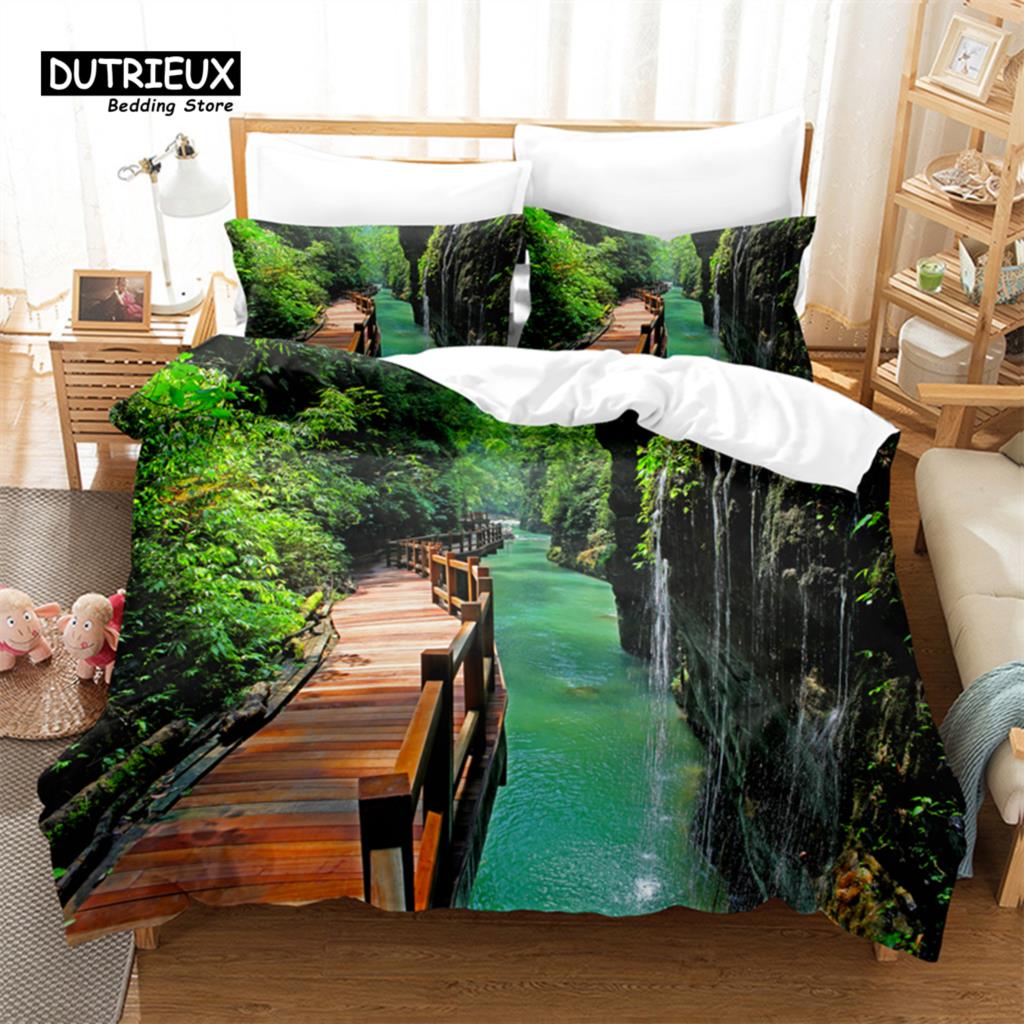 Cactus and Woods Duvet Cover Set, Fashion Bedding Set, Soft Comfortable Breathable Duvet Cover, For Bedroom Guest Room Decor