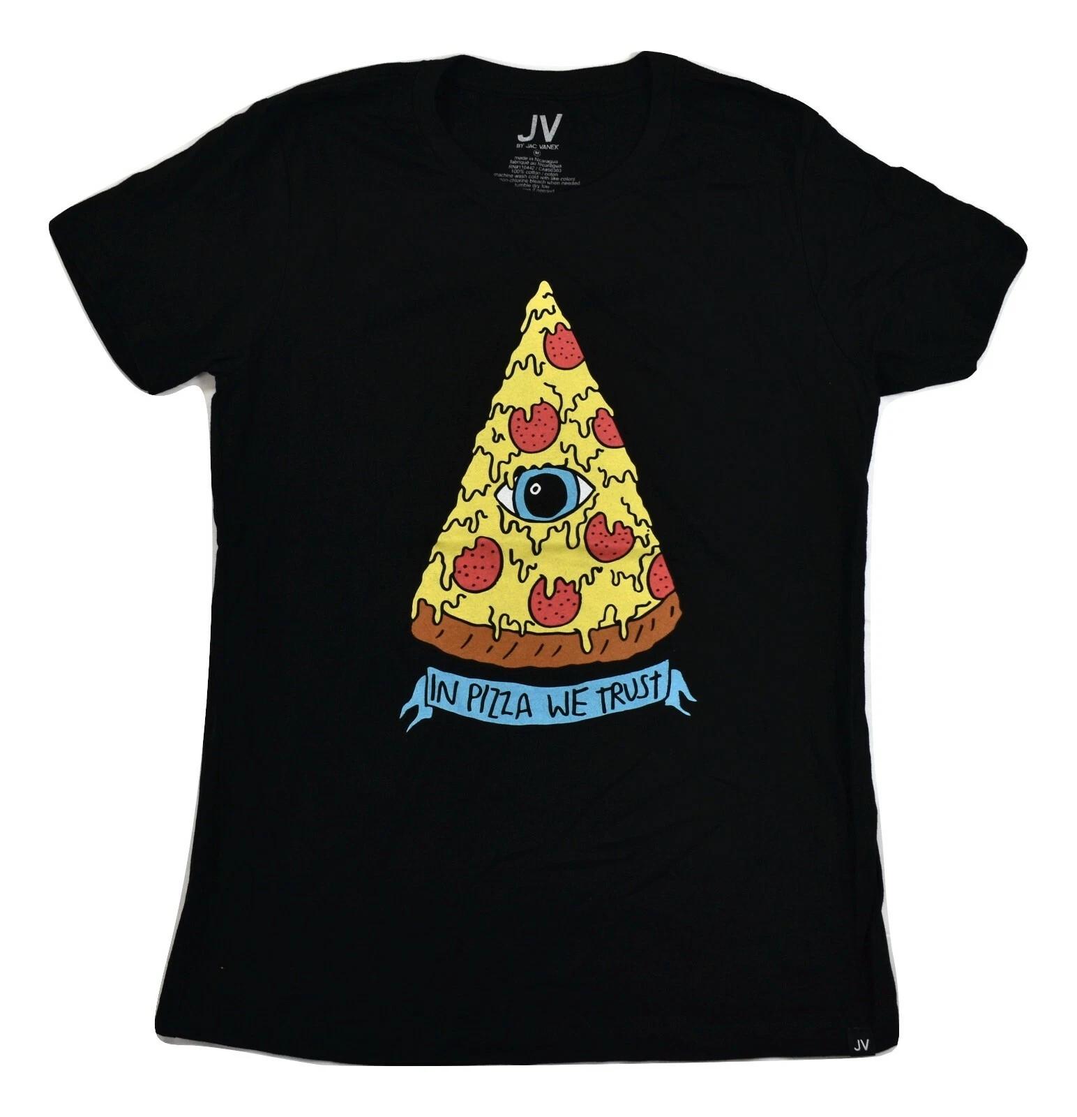 JV By Jac Vanek Womens In Pizza We Trust Black Shirt New XS, S, M, L 4XL