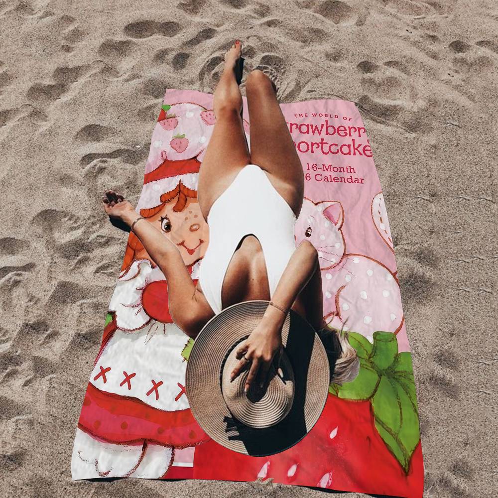Cartoon Strawberry Shortcake Bath Towel Microfiber Soft Water Absorbing Breathable For Girl Kids Decorative Cartoon Beach Towel