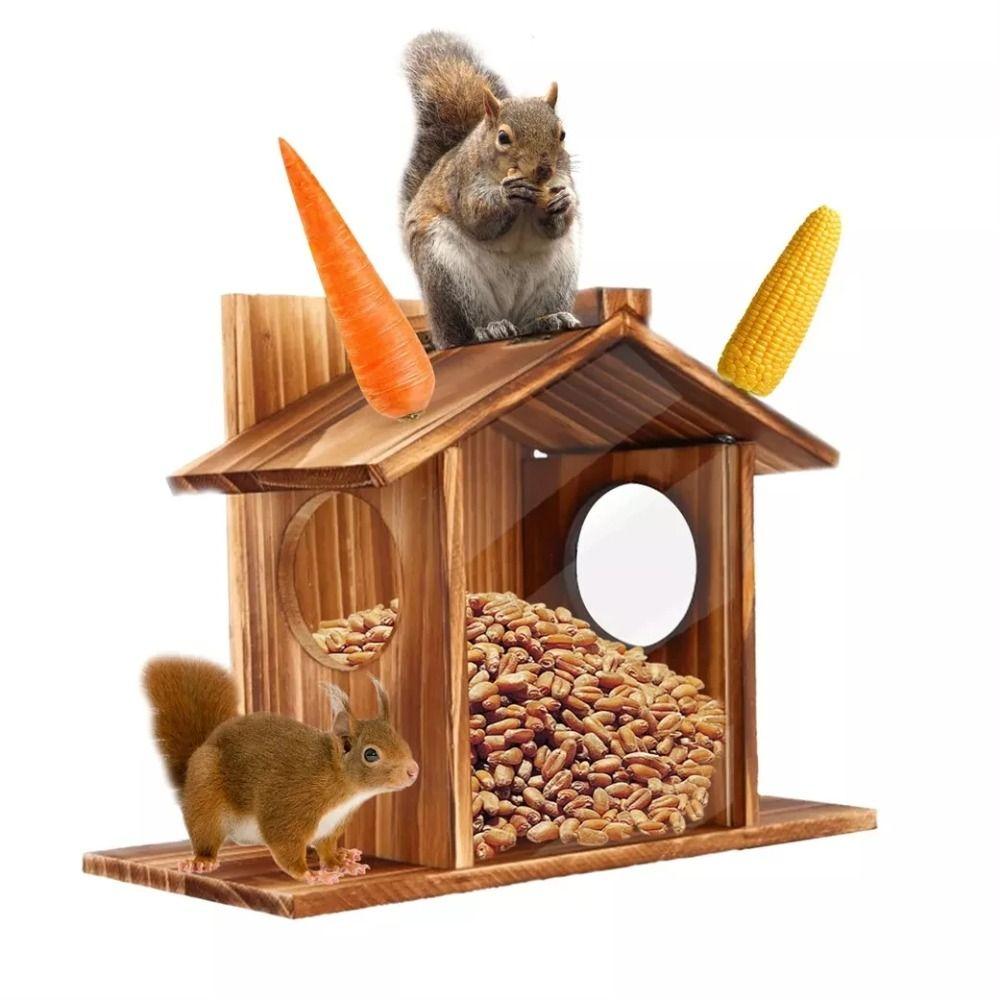 Wooden Squirrel Feeder Durable Hamster Feeding Box Feeding Container Pet Food Dispenser  Parrot