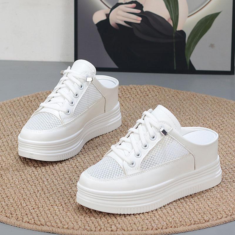 Fashion 7CM Air Mesh Platform Wedge Breathable Pumps Summer Hollow High Brand Synthetic Chunky Heels Mary Jane Slipper Shoes
