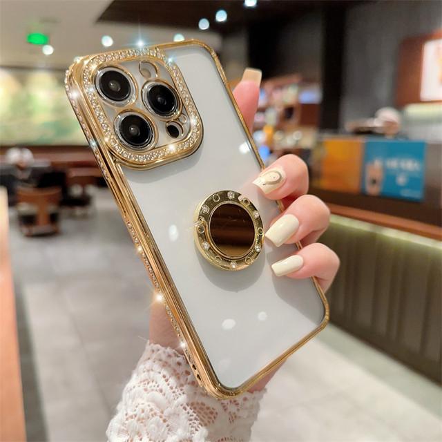 Glitter Ring Holder Clear Phone Case For Iphone 14 13 12 11 Pro Max Xs Max Xr 13pro 14 Plus Shockproof Bumper Plating Soft Cover