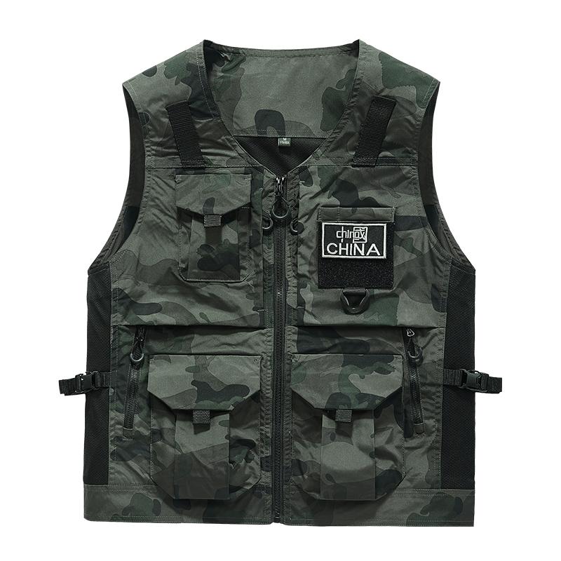 Men's Outdoor Sports Leisure Fishing Windproof Breathable Leather Vest Spring and Autumn Outdoor Sleeveless Camouflage Vest