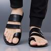 Herren Braune Flache Hausschuhe Sommer Weiß Breite Zehenpartie Römische Sandalen Retro Schwarze Leder Strandschuhe Große Größen