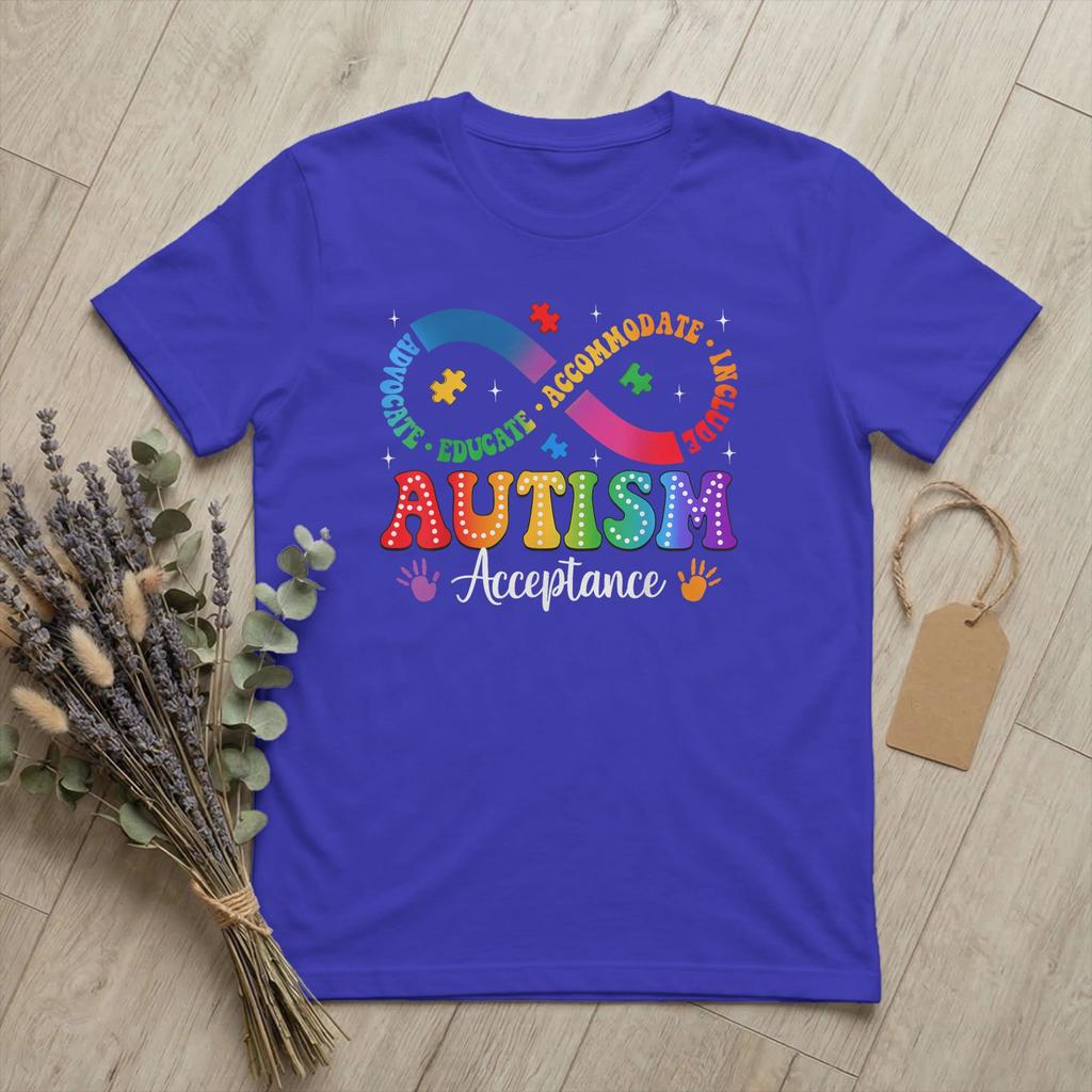 Autism Awareness Acceptance Infinity Symbol T Shirts Unisexs Cotton Funny TShirt Round Neck Tee Shirt Short Sleeve Tops Unique