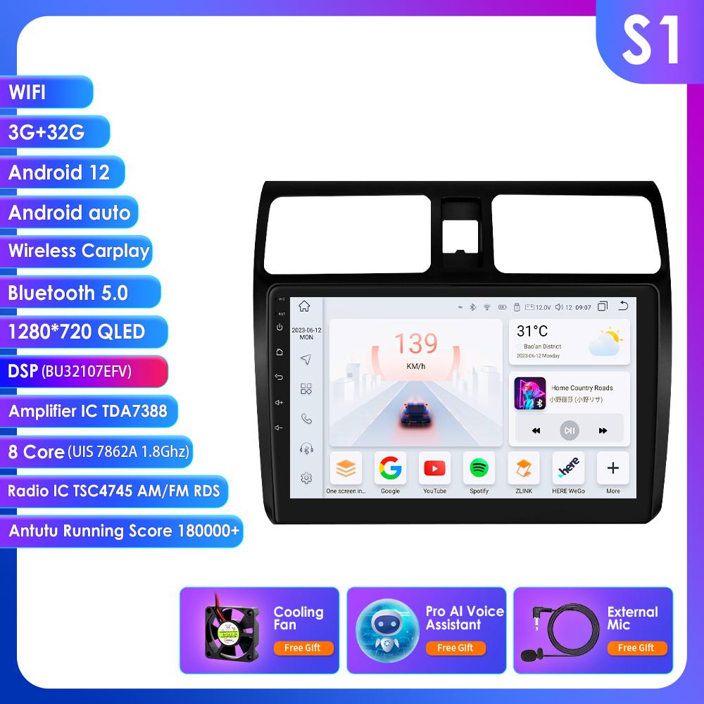 OSSURET Carplay 4G 2 Din Android 13 Car Multimedia Player for Suzuki Swift 2005-2010 Navigation GPS AutoRadio Stereo DSP BT SWC DVR Cam
