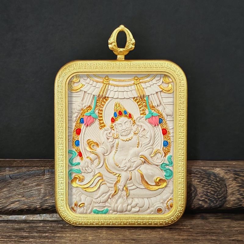 Tibetisches Grünes Tara & Gelbes Jambhala Amulett: Titanstahl Medizin Buddha Anhänger