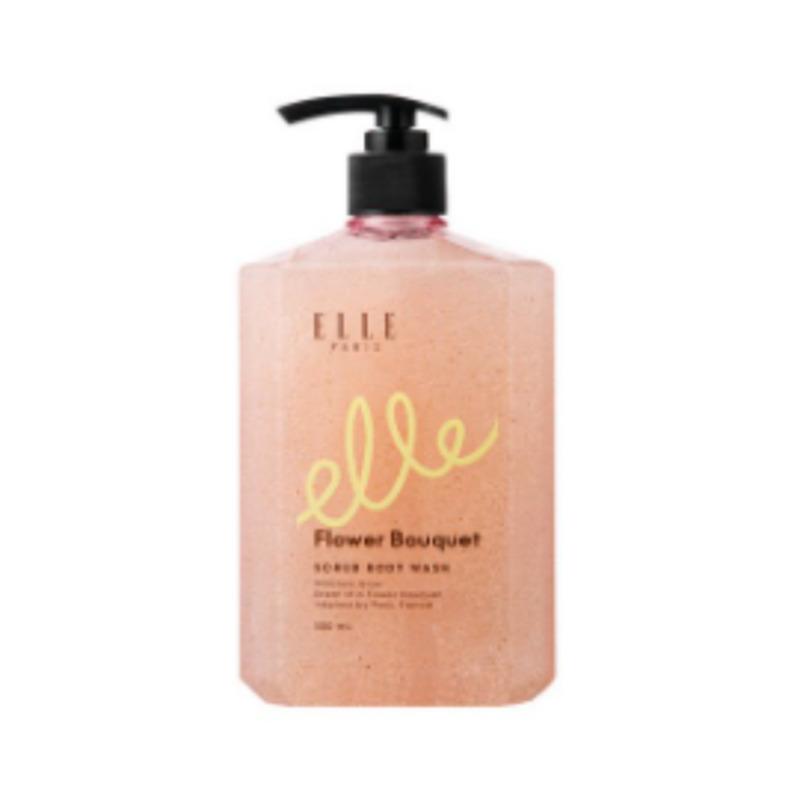 ELLE PARIS Scrub Body Wash Flower Bouquet Scent 500ml (1 Piece) – Exfoliating Shower Gel