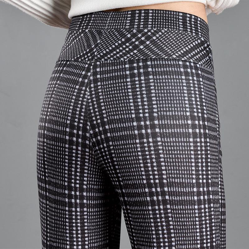 Plaid Micro-Flare Pants: Autumn/Winter 2024 Fashion, Slimming & Elastic Women s Long Pants 2XL up to 130 lbs