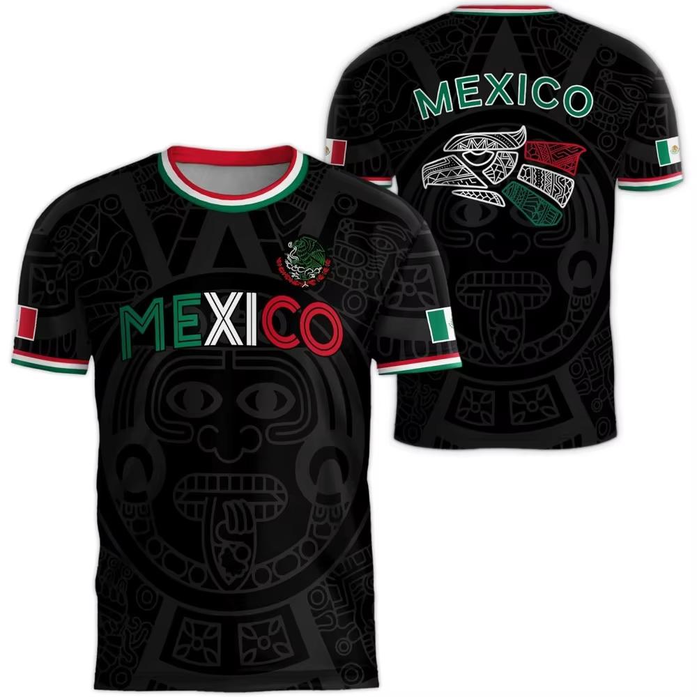 Mexican Flag-themed 3D Eagle Pattern Sport Quick-dry Breatha Men's T-shirt Outdoor Football Sportswear Parent-child Clothing
