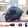 Full Face Motorcycle Helmet With Rear Wing Bluetooth Headset Men All Season Electric Bike Motorbike Riding Safety Gear