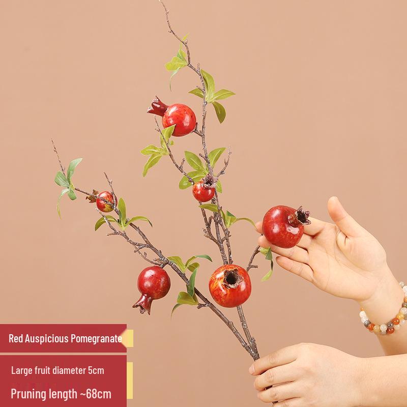 Artificial Pomegranate Persimmon Branch: Red Berry Fruit for Living Room or Entrance Hall Decoration - Chinese Style