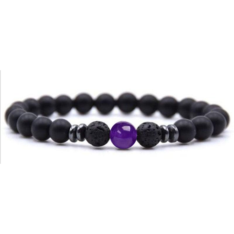Women's Energy Yoga Bracelet: 8mm Frosted Black Volcanic, Amber & Weathered Stones