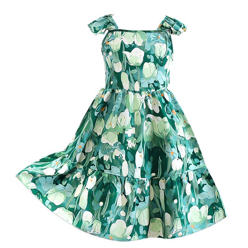 Girls' Floral Princess Dress - Fresh Mori Style with Thin Straps