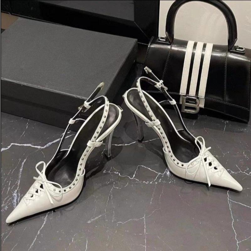 Fashion 2025 Designer Women's Metallic Slim Sandals - Rivet-Trimmed Chic Club & Banquet Footwear for Euro-American Markets