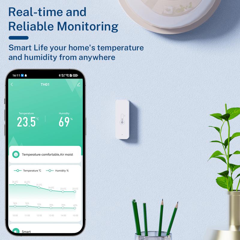 1~4PCS Tuya WiFi Temperature Humidity Sensor Smart Sensor APP Remote Control For Smart Home Support SmartLife Yandex Alexa