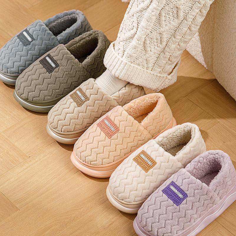 Warm edge cotton slippers autumn and winter home indoor velvet warm thick bottom non-slip couple bag and cotton shoes