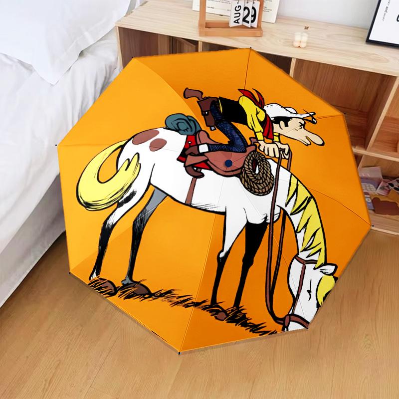 Cowboy Horseback Luke Umbrella Folding umbrella, automatic umbrella 8-Frame for Travel, camping Use Gift for Halloween Christmas