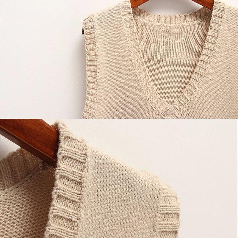 Skarvad tröja väst Dam V-ringad Casual Vintage Pullover Stickad tröja Mjuk Lös ärmlös topp