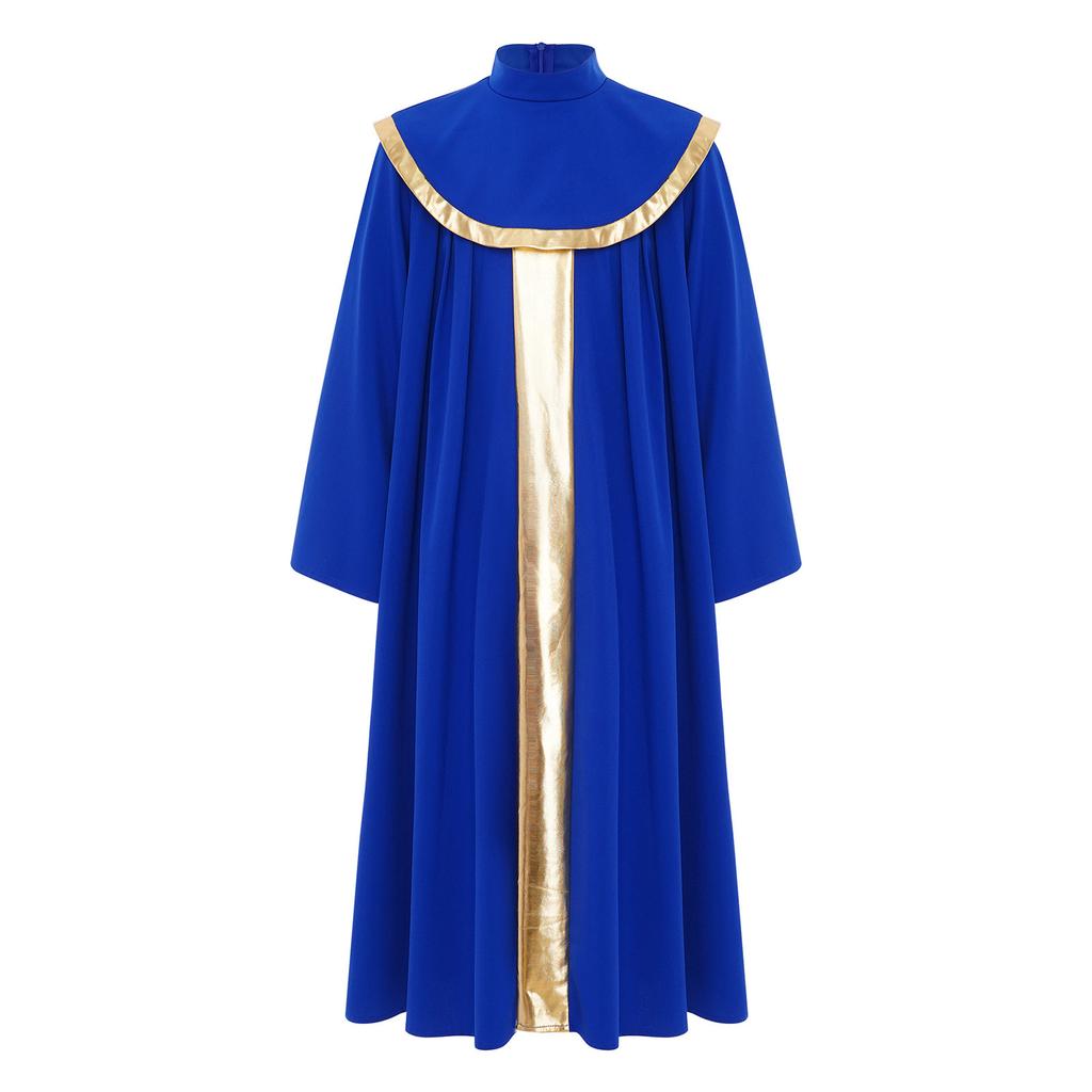 Kinderkoor Gewaad Eredienst Lof Dans Kostuum Mock Neck Lange Mouwen Verborgen Rits aan de Achterkant Metallic Kleurblok Patchwork Geplooide Gewaad