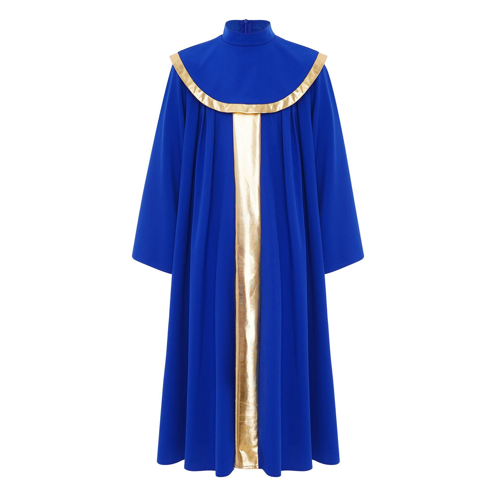 

Хорний халат для хлопчиків та дівчаток, костюм для поклоніння та танцю, з коміром-стійкою, довгим рукавом, потайною блискавкою на спині, металізована сукня 9-10 Years королівський синій колір