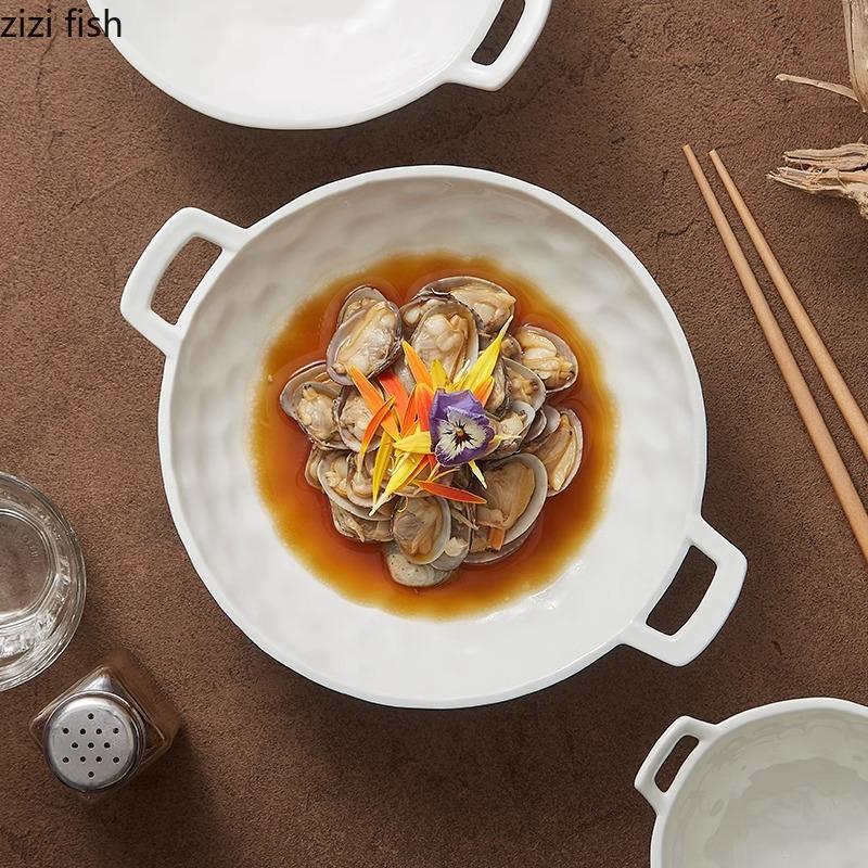 Bol à motifs en forme de marteau à double oreille, bol profond en céramique, saladier, bols à fruits, bols à soupe, cuisine moléculaire, vaisselle créative