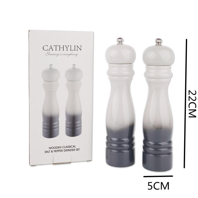 2 stk 22 cm salt- og pepperkvern, krydderkvern i massivt tre med sterk justerbar keramisk kvern, kjøkkenverktøy