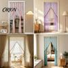 Romantic Home Decor for Living Room Sheer Floral Door Curtain with Beads, Lace Embroidered Gauze Double Layer Divider, Rod Pocket Doorway Bedroom