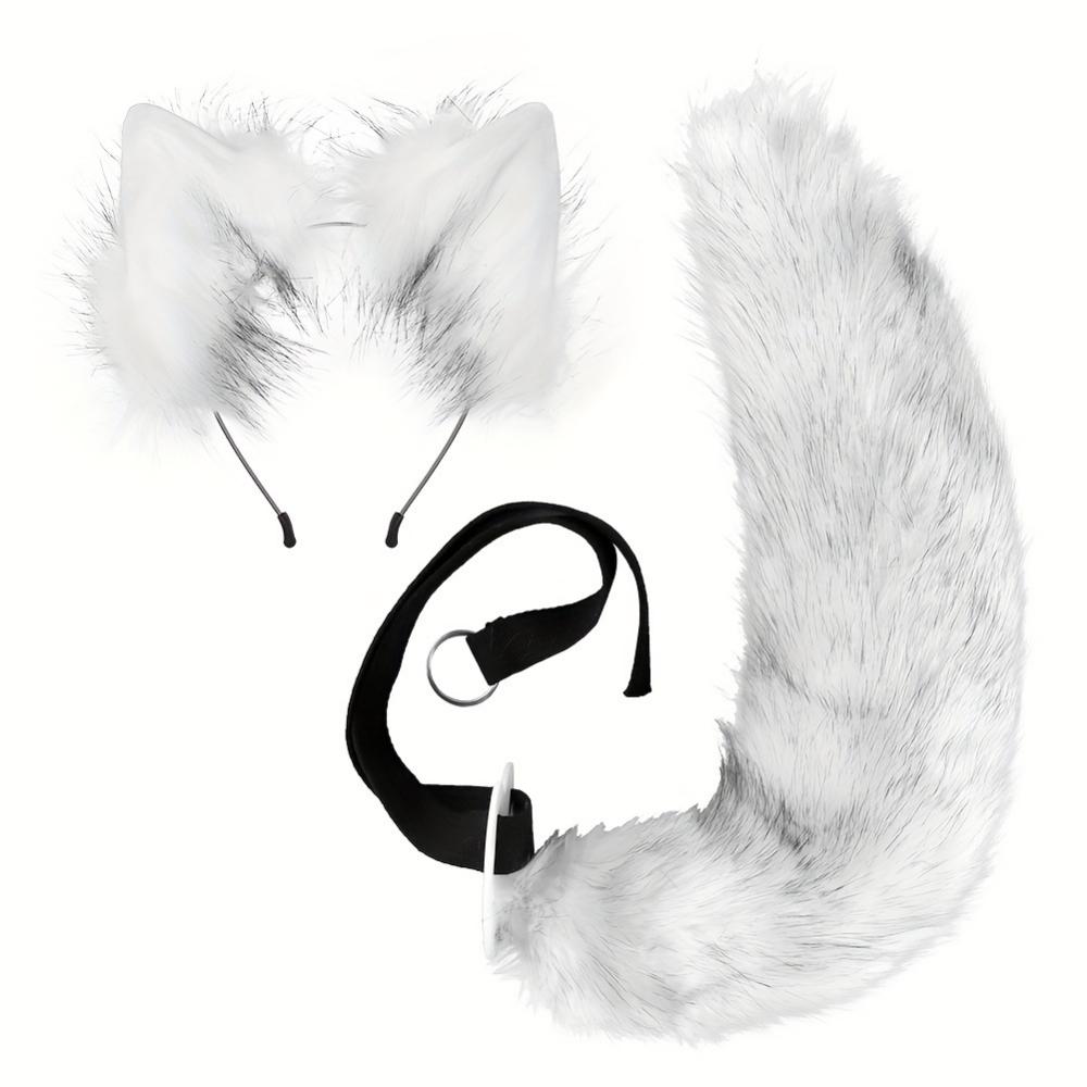 2 Piece Fox Set - Adjustable Furry Tail and Removable Ears, Suitable for Halloween Animal Play Parties, Halloween Gift Cosplay
